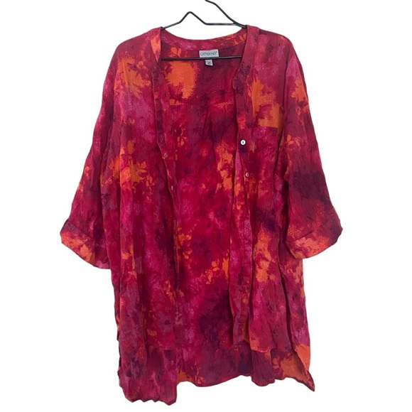 Catherine’s Red Pink Watercolor Button Down Shirt Women’s Plus Size 3X Petite - Picture 2 of 11